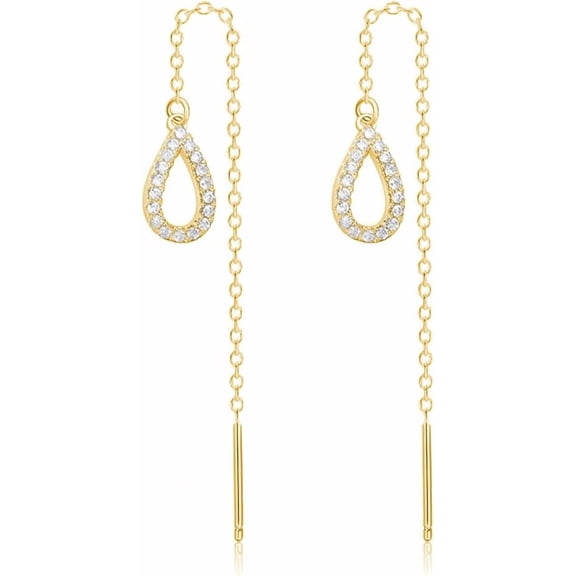 Sterling Silver Teardrop Threader Earrings Dangle for Women Teens Waterdrop Dangle Earrings Drop Chain Earrings