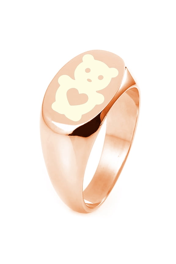 Sterling Silver Teddy Bear Love Engraved Oval Flat Top Polished Ring