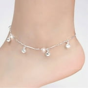 USYFAKGH Sterling Silver Tennis Anklet 5 Bells Women Chain Ankle Bracelet Barefoot Sandal Beach Foot Jewelry