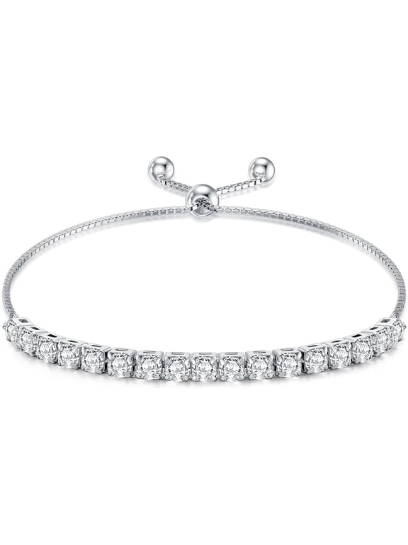 Sterling Silver Tennis Bracelet Cubic Zirconia Tennis Bracelet with Adjustable Slider Gift for Women Girl