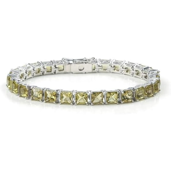 Sterling Silver Tennis Bracelet with Yellow Citrine Princess Cut Stones