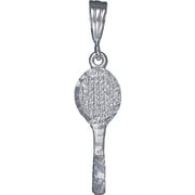 Sterling Silver Tennis Racket Charm Pendant Necklace with Diamond Cut Finish and 18 Inch Rolo Chain