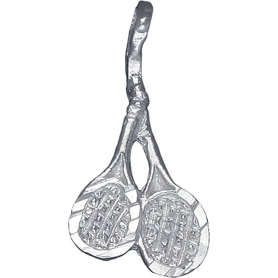 Sterling Silver Tennis Racket Charm Pendant Necklace with Diamond Cut Finish and 18 Inch Rolo Chain