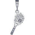 thumbnail image 1 of Sterling Silver Tennis Racket Charm Pendant Necklace with Diamond Cut Finish and 24 Inch Figaro Chain, 1 of 3
