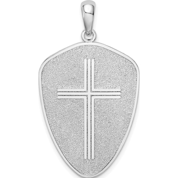 Jewelry by Sweet Pea De-Ani Sterling Silver Rhodium-Plated Textured Cross Shield Joshua 1:9 Reverse Pendant