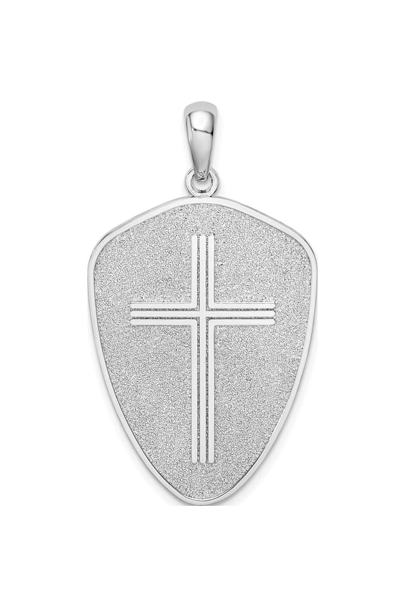 Sterling Silver Textured Cross Shield Joshua 1:9 On Reverse Pendant - Jbsp