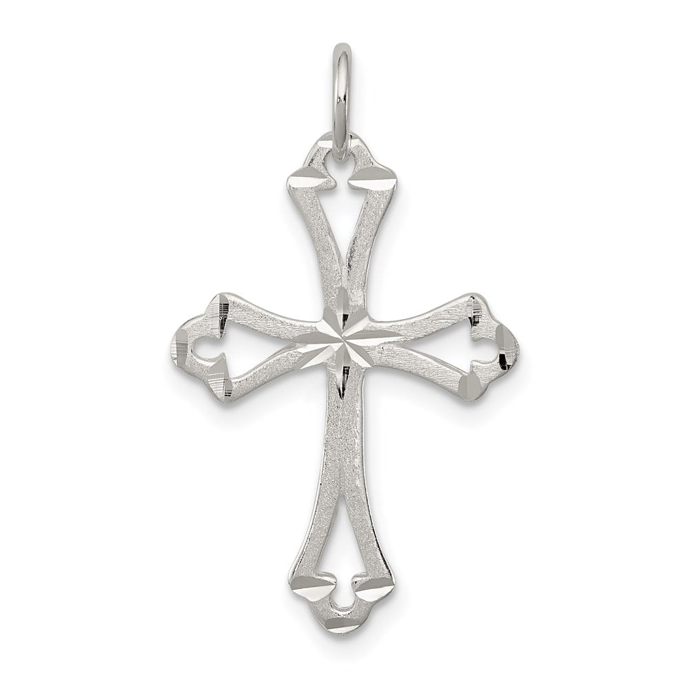 Sterling Silver Textured Diamond-cut Laser-Cut Cross Pendant QC8151