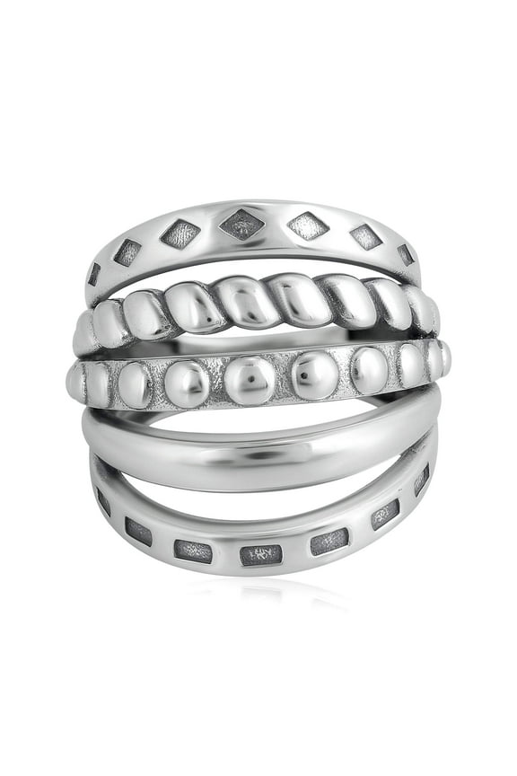 Sterling Silver Textured Five Band Ring, Sizes 5 to 11