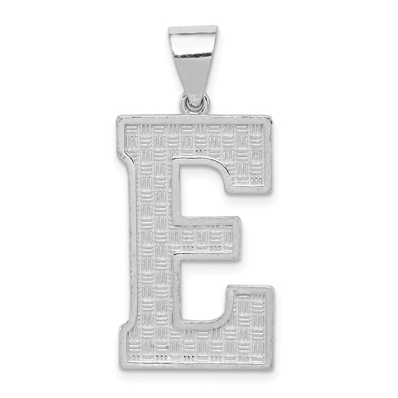 Sterling Silver Textured Initial E Pendant Necklace, Block Letter Monogram Jewelry for Women or Unisex Wear, Alphabet Charm with Patterned Finish for Identity and Everyday Fashion
