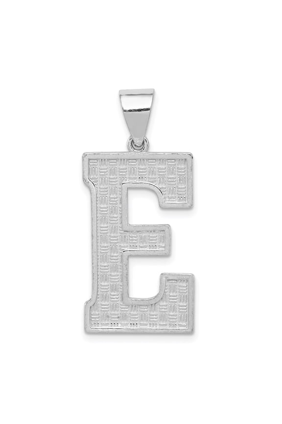 Sterling Silver Textured Initial E Pendant Necklace, Block Letter Monogram Jewelry for Women or Unisex Wear, Alphabet Charm with Patterned Finish for Identity and Everyday Fashion
