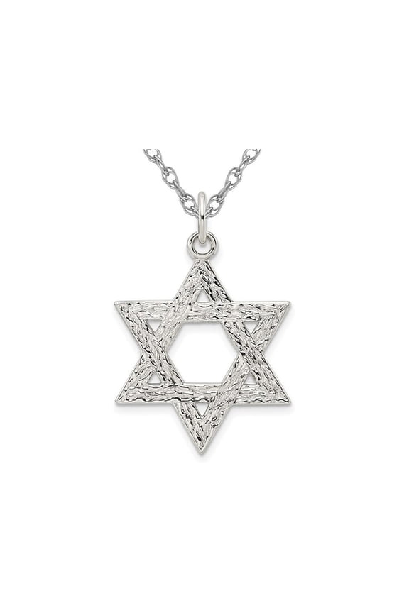 Gem & Harmony Sterling Silver Textured Star of David Pendant Necklace with Chain for Women