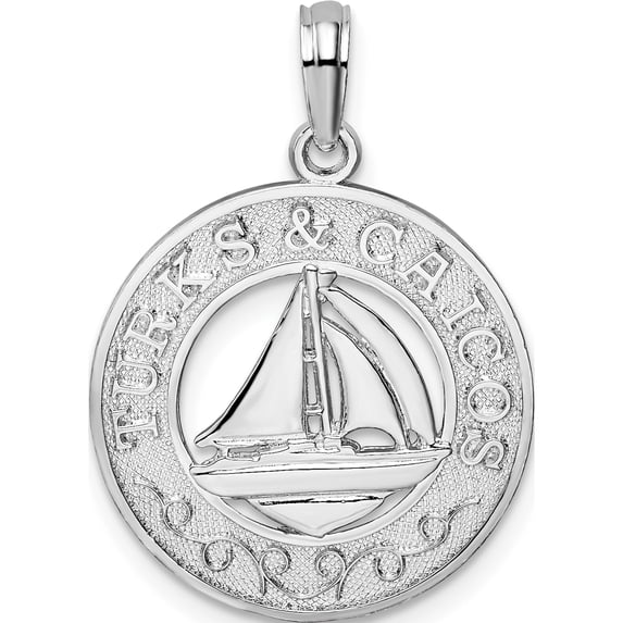 Sterling Silver Textured Turks And Caicos W/Sailboat Pendant(Length 25.39) - Jbsp