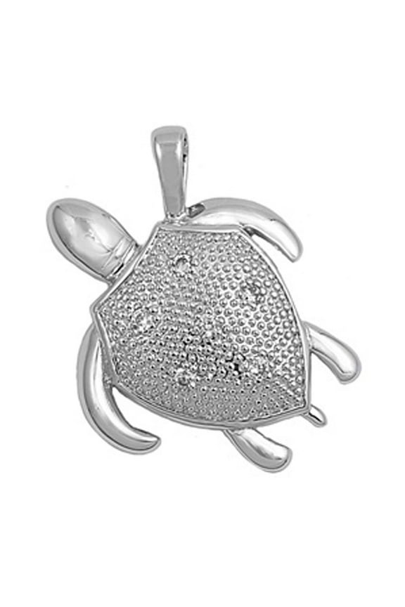 Sterling Silver Textured Turtle Shield Simulated Abalone Pendant Clear CZ Charm Jewelry Female