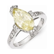 Sterling Silver Textured Yellow and White Cubic Zirconia Marquise Ring - Size 8