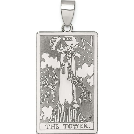 Sterling Silver The Tower Tarot Card Pendant Material Primary - Sparkling Ethereal Flawless Perfect for adding elegance to any outfit