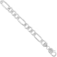 thumbnail image 1 of Sterling Silver Thick Figaro Link Chain Bracelet 9mm Pave Cut Beveled Edges Nickel Free Italy, 8 inch, 1 of 1