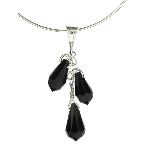 Sterling Silver Thin Omega Necklace Black Multi-Teardrop Pendant Made with Swarovski(R) Crystals 18"