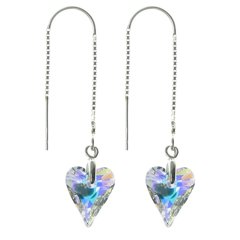 Swarovski Elements Crystal Heart Dangle Earrings, 925 Sterling