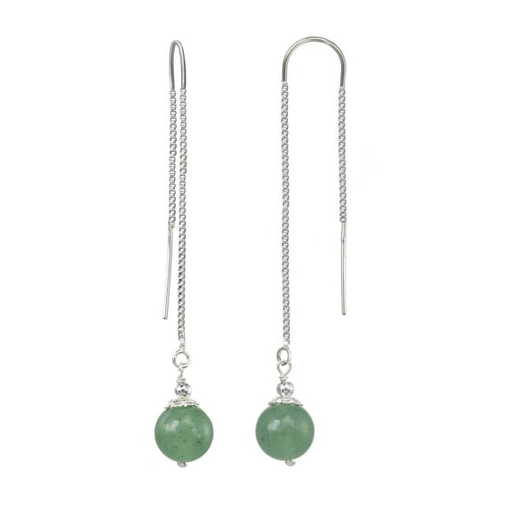 LTC Designs Sterling Silver Threader Box Chain Earrings with 8mm Aventurine Beads