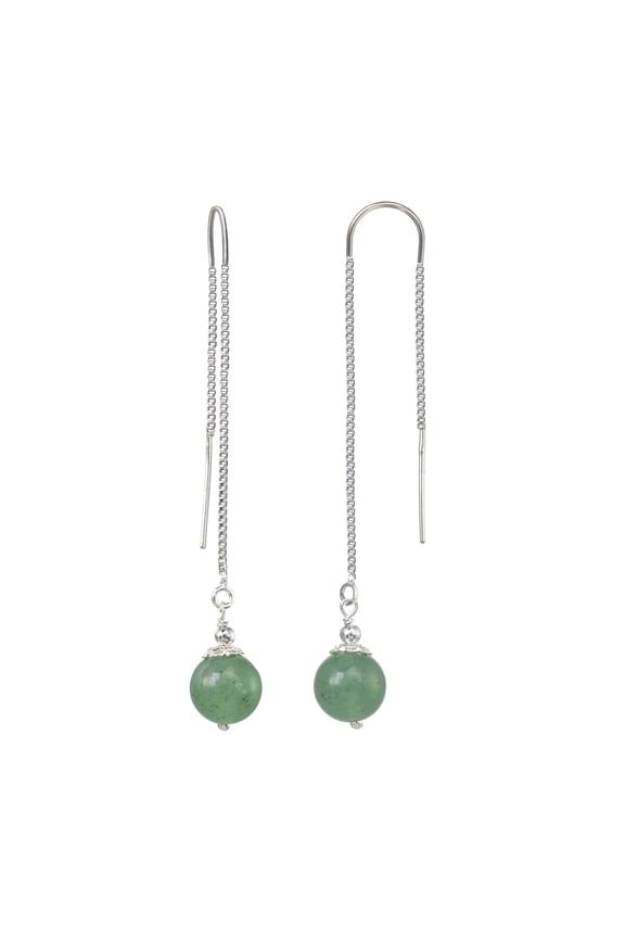 Sterling Silver Threader Box Chain Earrings with 8mm Aventurine Beads