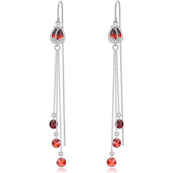 Sterling Silver Threader Earrings with Rose Flower Teardrop Cubic Zirconia Tassel Dangle Drop Long Charm Earrings for Women