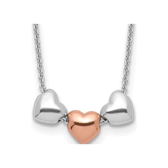 Gem & Harmony Sterling Silver Three Colored Puffed Heart Necklace (18 inches) for Women