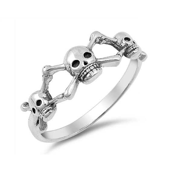 Sterling Silver Three Crossbone Skulls Ring