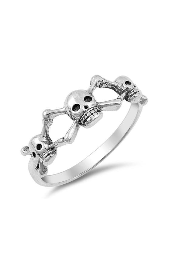 Sterling Silver Three Crossbone Skulls Ring