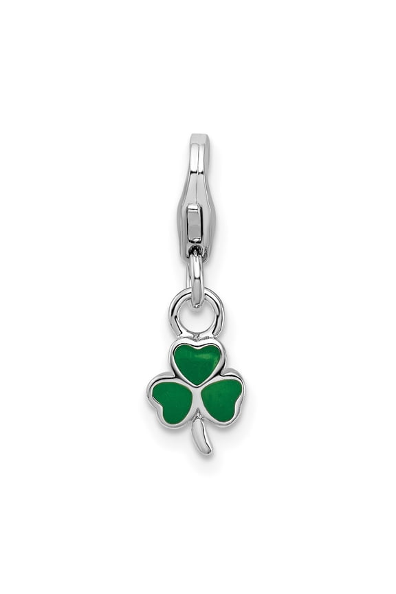 Sterling Silver Three-Leaf Clover Charm with Green Enamel for Women, Shamrock Pendant for Bracelets or Necklaces, Symbol of Luck, Irish Celtic Jewelry for St. Patricks Day