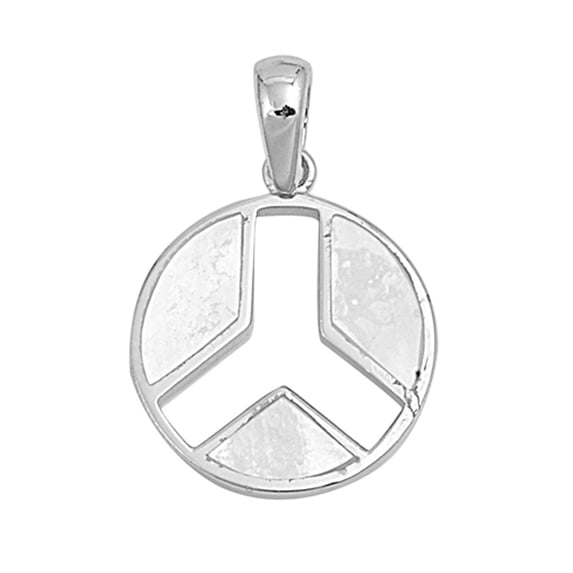 Sterling Silver Three Leg Peace Symbol Pendant Simulated Mother of Pearl Charm Jewelry Female Unisex