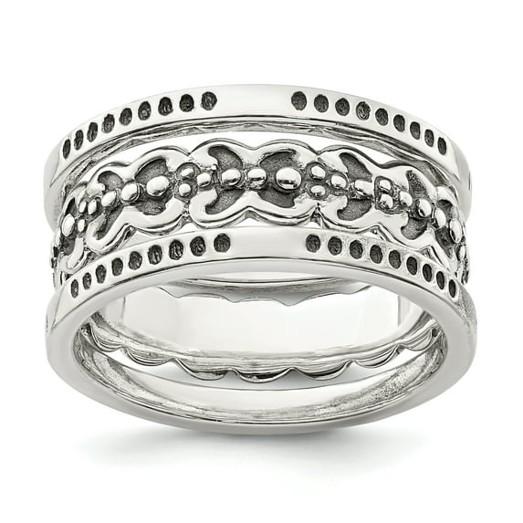 Sterling Silver Three Piece Set Antiqued Bands QR6907