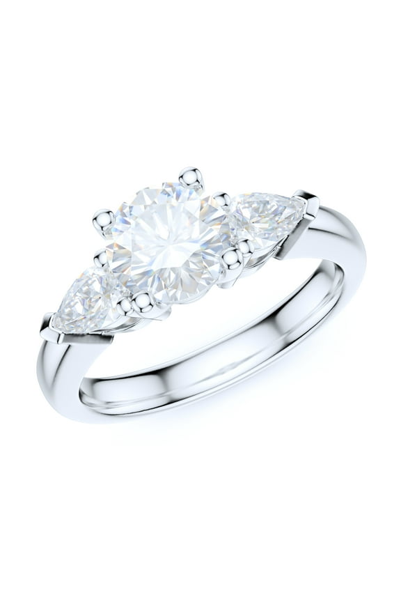 Sterling Silver Three Stone 1CT Simulated Round Brilliant Cut And Pearl Shape Diamond Promise Engagement Ring (6)