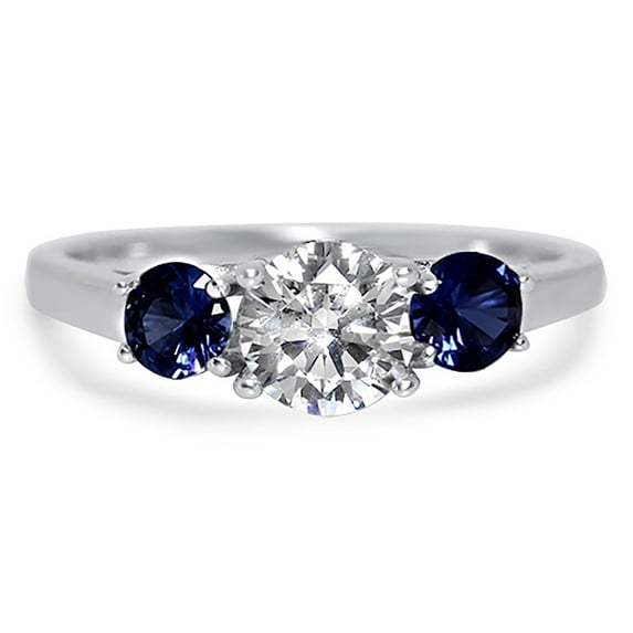 LaRaso & Co Sterling Silver Three Stone Blue Sapphire CZ Engagement Ring for Women Size 8