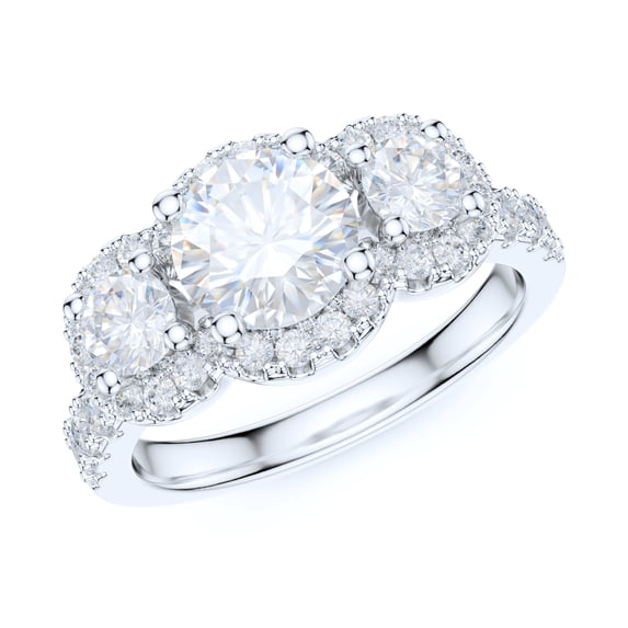 Sterling Silver Three Stones 1CT Simulated Round Brilliant Cut Diamond Halo Engagement Ring Wedding Promise Ring (12)