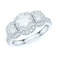 thumbnail image 1 of Sterling Silver Three Stones 1CT Simulated Round Brilliant Cut Diamond Halo Engagement Ring Wedding Promise Ring (8), 1 of 6