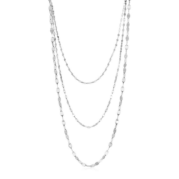 Sterling Silver Three Strand Marina Link Necklace Size 16 inches