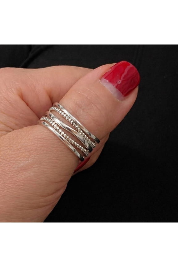Sterling Silver Thumb Ring Adjustable Multi Layer Chunky Band | Handmade Elegant Gift