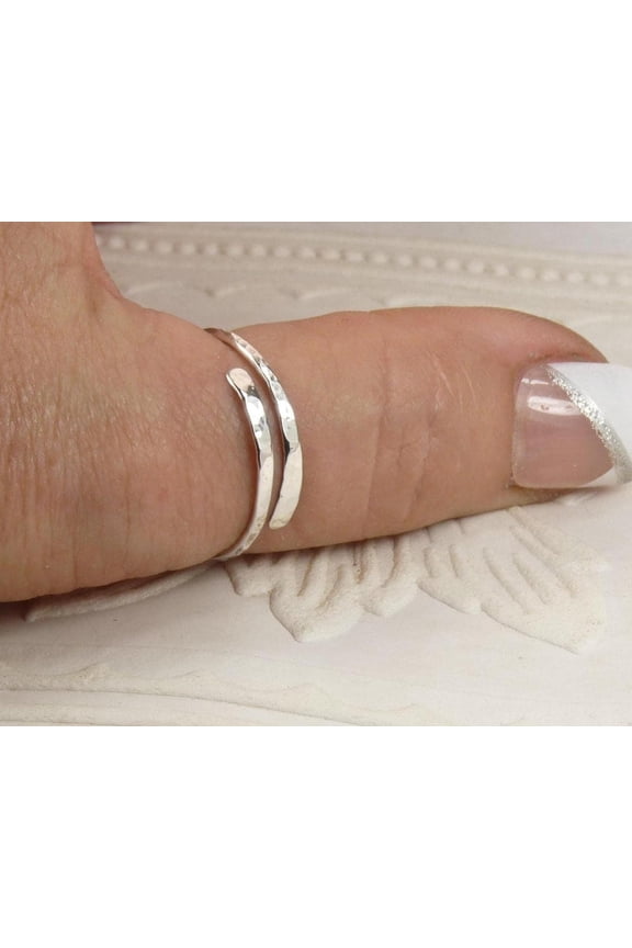 Sterling Silver Thumb Ring Adjustable Wrap Band With Hammered Texture, Artisan Handmade Silver Jewelry