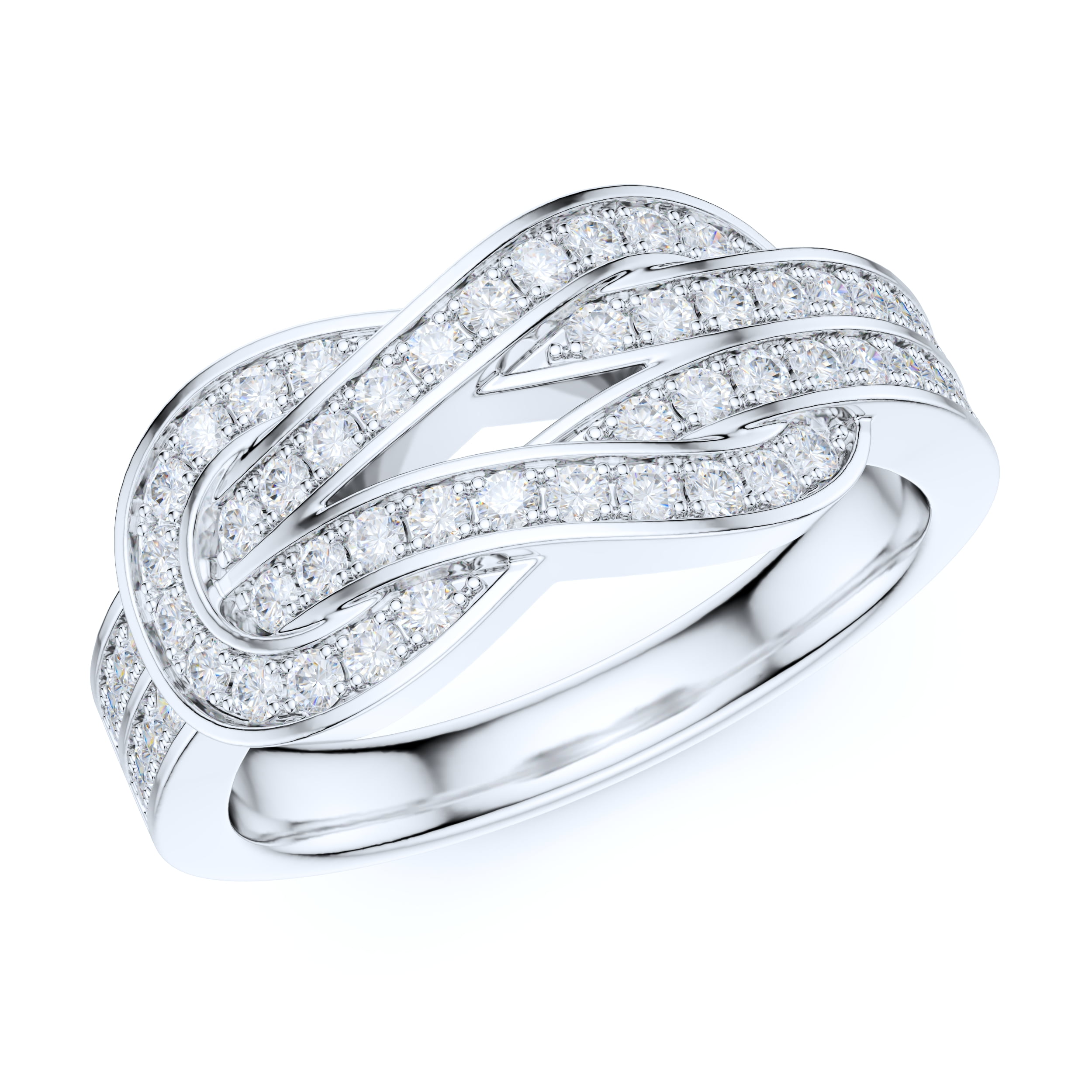 Sterling Silver Tie the Love Knot Full of Simulated Round Brilliant Cut ...