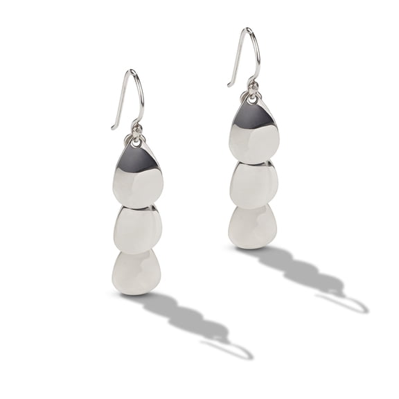 Sterling Silver Tiered Polished Drop Earrings