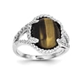 thumbnail image 1 of Sterling Silver Rhodium-plated Tigers Eye Quartz and Diamond Ring QR5609, 1 of 2