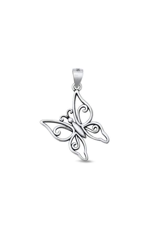 Sterling Silver Tilted Cutout Butterfly Pendant .925 Charm Jewelry Female Unisex