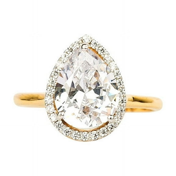 Sterling Silver Timeless Pear-Cut Moissanite Yellow Gold Ring Women&nbsp;