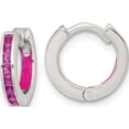 thumbnail image 1 of Sterling Silver Timeless, Refined Cubic Zirconia (Cz) 11.8 Mm Complete (All Stones Included) Polished Pink Cz And Enamel In Out 13Mm Hinged Round Hoop Earrings, 1 of 3
