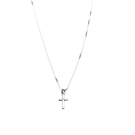 Sterling Silver Tiny Cross Charm Box Chain Nickel Free Necklace Italy 16"