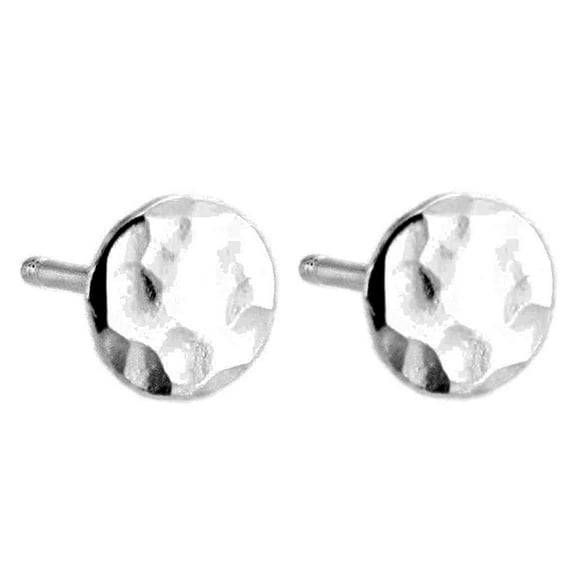 Sterling Silver Tiny Disc Post Stud Piercing Earrings for Cartilage Tragus Helix Multiple Piercing Hypoallergenic Jewelry for Women (6mm | Hammered-Shiny)