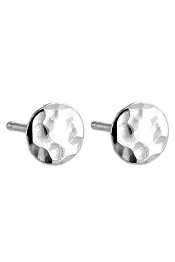 Sterling Silver Tiny Disc Post Stud Piercing Earrings for Cartilage Tragus Helix Multiple Piercing Hypoallergenic Jewelry for Women (8mm | Hammered-Matte)