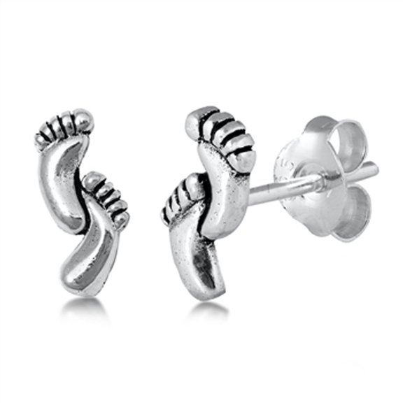 Sterling Silver Tiny Footprint Feet Beach Stud Earrings Jewelry Female Unisex