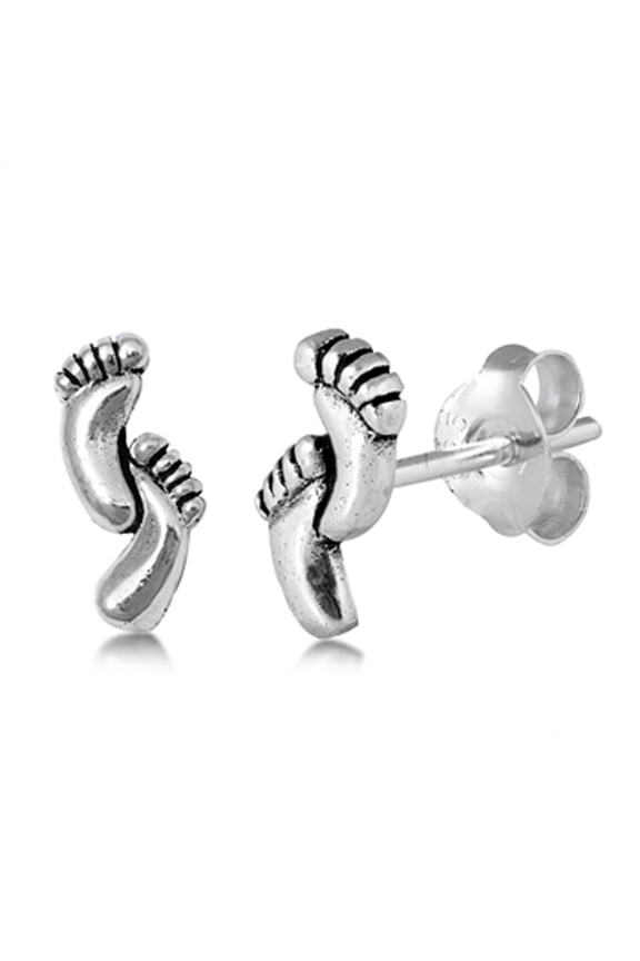 Sterling Silver Tiny Footprint Feet Beach Stud Earrings Jewelry Female Unisex