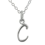 Sterling Silver Tiny Initial Letter C Charm Necklace, 18" Chain, Cursive Handwriting